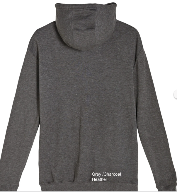 Gray hoodie shown from the back on a white background