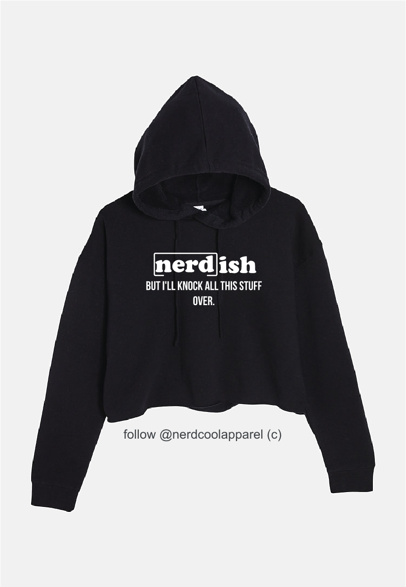 Black hoodie with 'nerdish' text on a white background