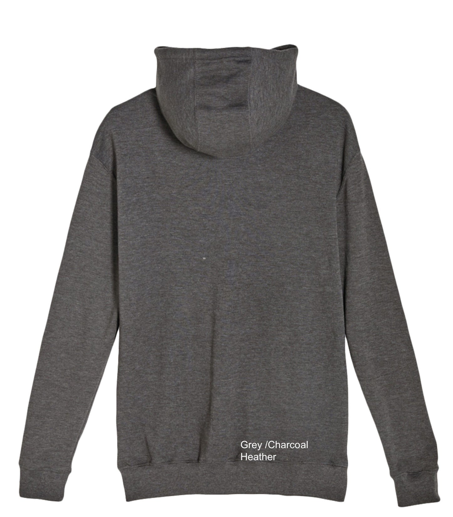 Gray hoodie with 'Grey / Charcoal Heather' label on a white background
