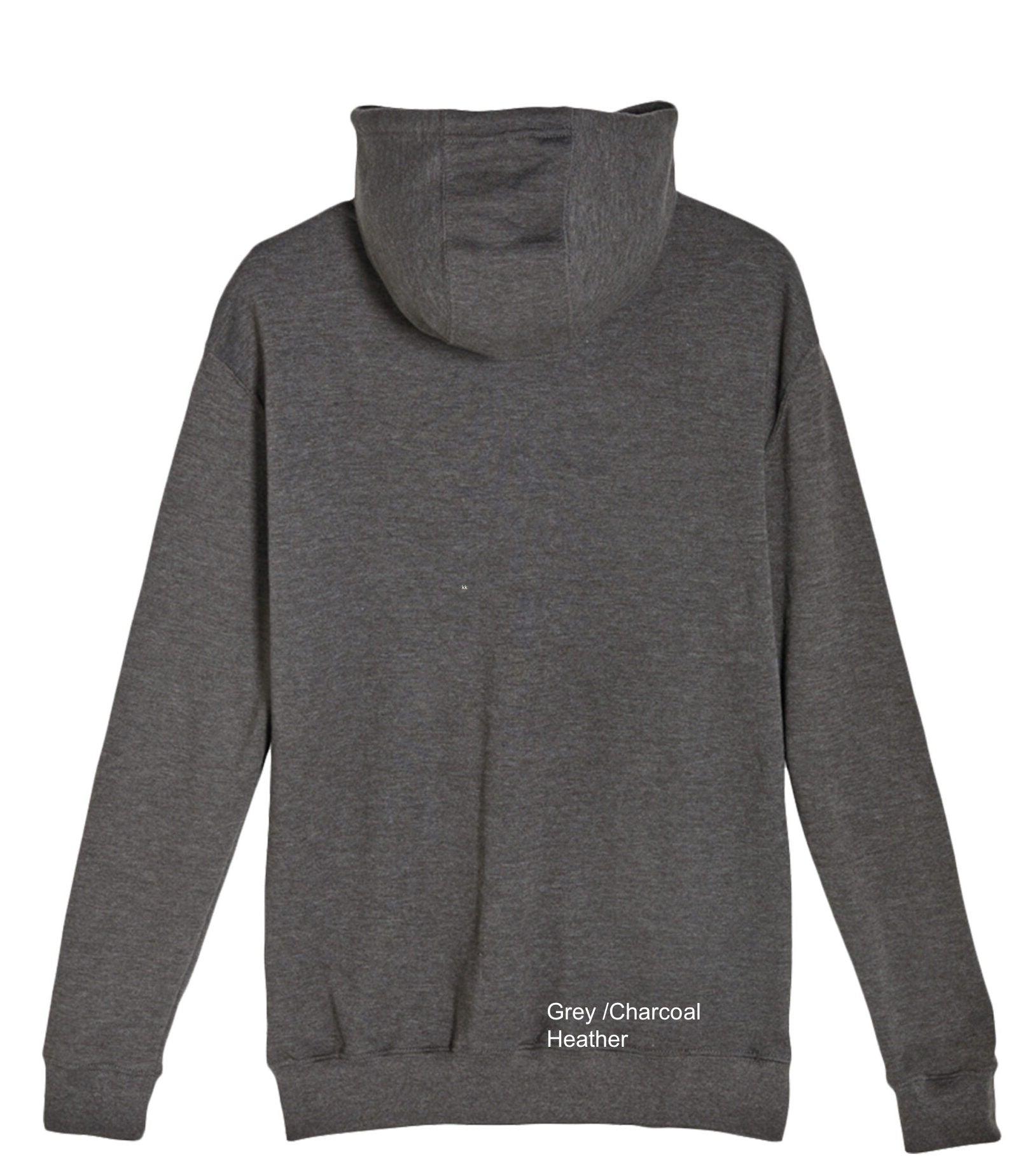 Gray hoodie with 'Grey / Charcoal Heather' label on a white background