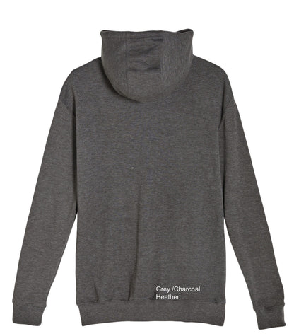Gray hoodie with 'Grey / Charcoal Heather' label on a white background