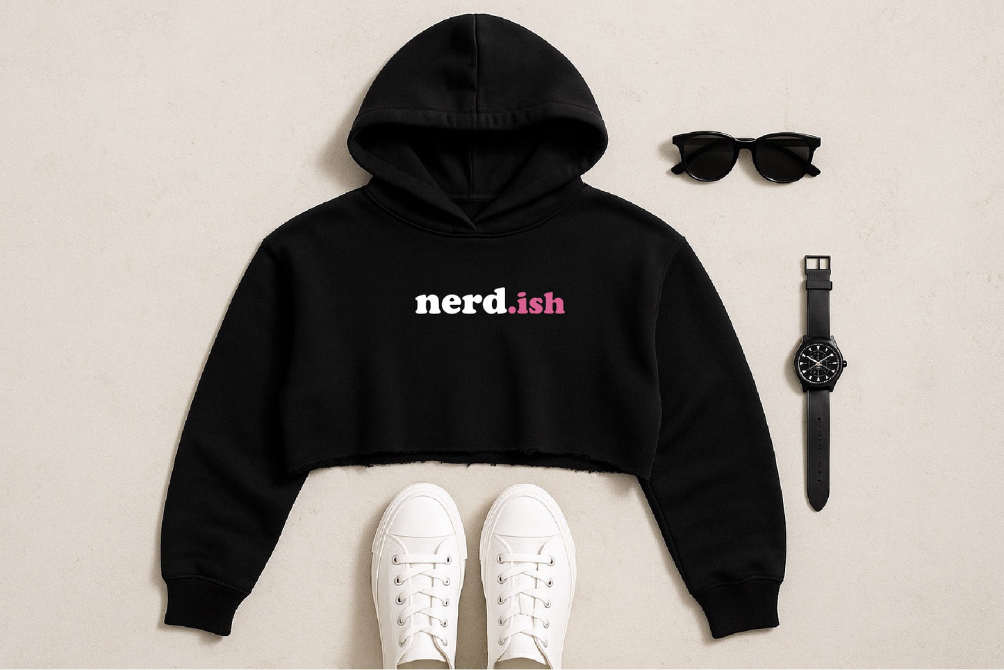 nerdish Plain Crop Top Hoodie
