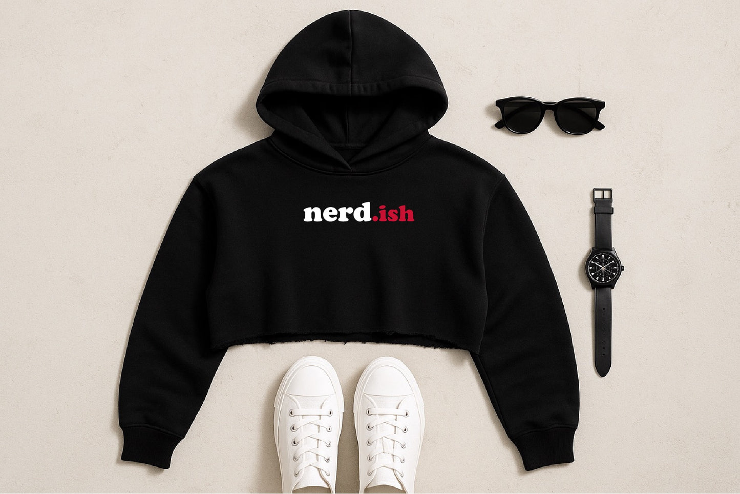 nerdish Plain Crop Top Hoodie