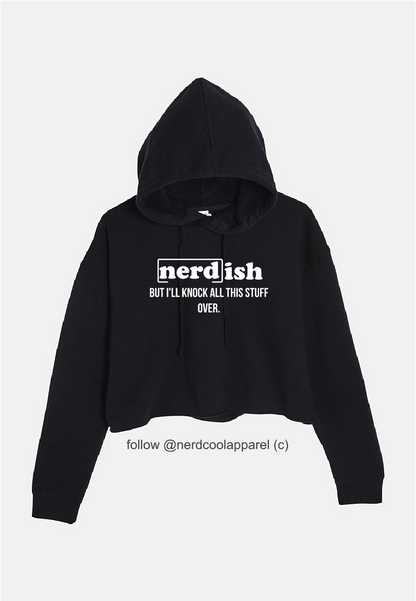 Black hoodie with 'nerdish' text on a white background